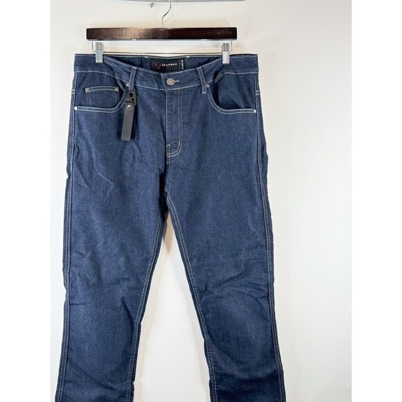 Brahman Mens Jeans Blue Denim Straight Leg Slim Fit Medium Wash Moto Biker 36x32 - Picture 5 of 13